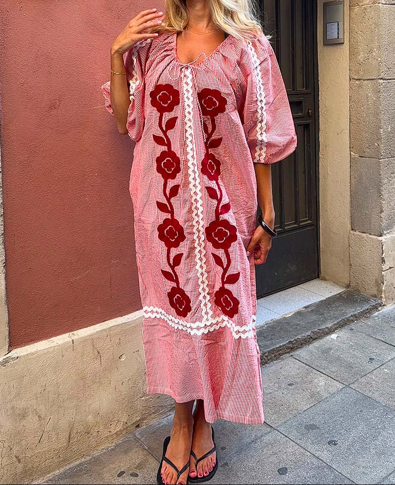 Vestido Abelone - Flor roja